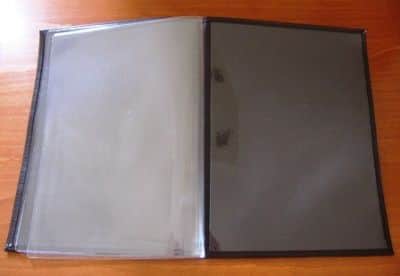 תפריט A4 דמוי עור פתוח